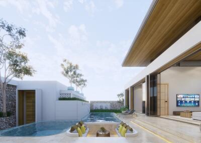 Modern outdoor living area with pool