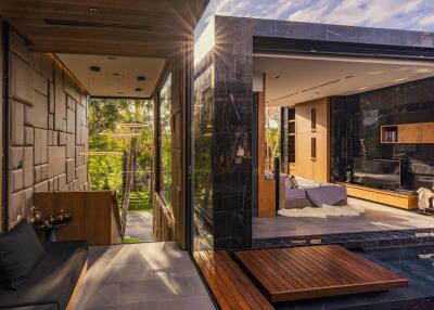 Modern living area with open indoor-outdoor design