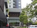 Exterior view of modern building with greenery