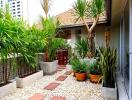 Beautifully designed outdoor patio with plants and seating area