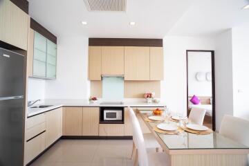 Modern kitchen with dining table