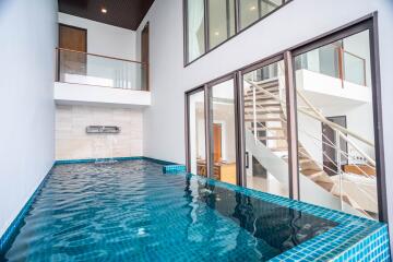 Indoor pool area with modern design