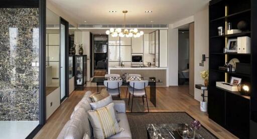 Modern living and dining area featuring stylish decor and open layout