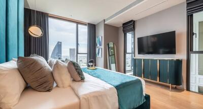 Modern bedroom with city view