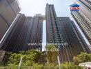 High-rise residential buildings with surrounding greenery