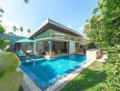 Modern house with swimming pool and garden