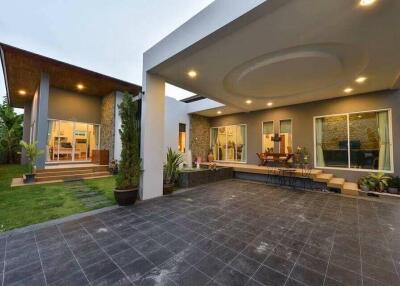 Modern outdoor patio and house entrance
