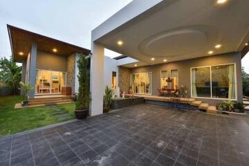 Modern outdoor patio and house entrance