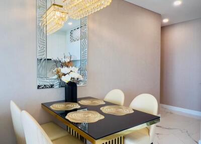 Elegant dining room with chandelier and stylish decor