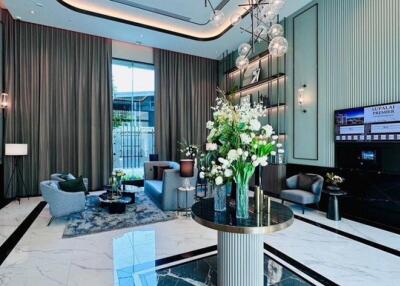 Luxurious lobby with modern interior design and elegant lighting
