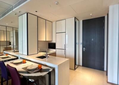 Modern kitchen with dining area in a contemporary apartment