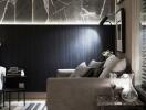 Modern bedroom with elegant decor and ambient lighting