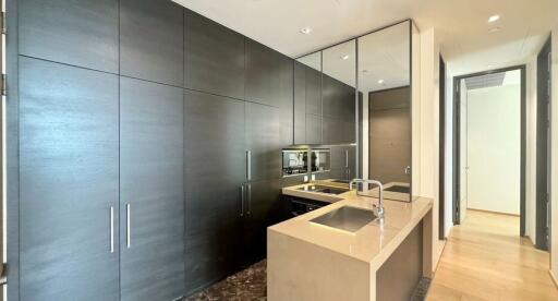 Modern kitchen with sleek dark cabinets