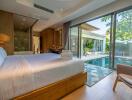 Spacious bedroom with pool view