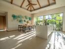 Spacious open-plan kitchen and dining area with modern decor