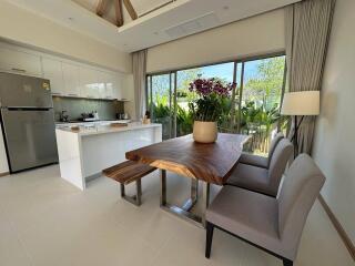 Modern kitchen dining area with natural light