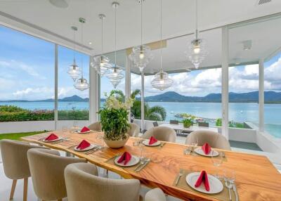 Modern dining area with a stunning ocean view