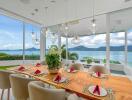 Modern dining area with a stunning ocean view