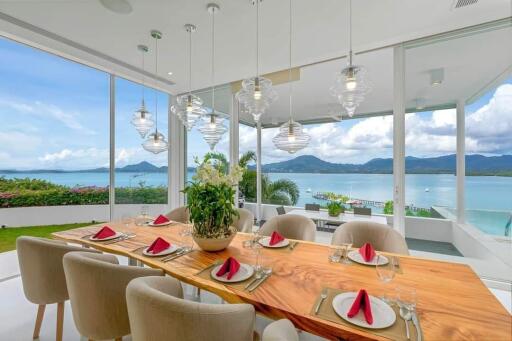 Modern dining area with a stunning ocean view