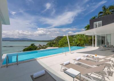 modern house with a pool overlooking the sea