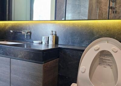 Modern bathroom with a sleek vanity and toilet