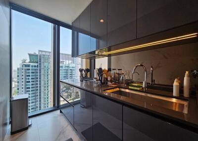 Modern kitchen with city view