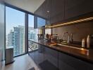 Modern kitchen with city view