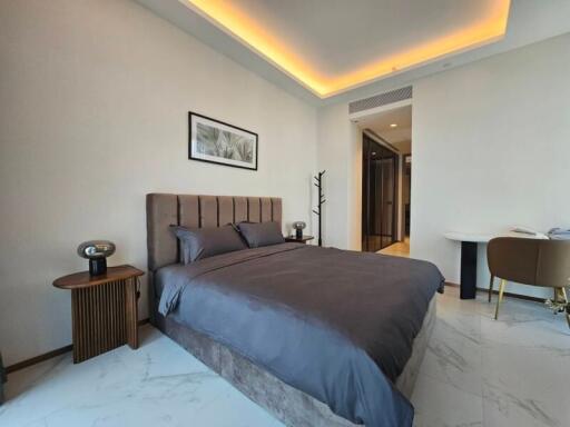 Modern bedroom with ambient lighting