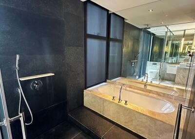 Modern bathroom with large soaking tub and walk-in shower
