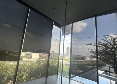 Modern living area with large windows and scenic view