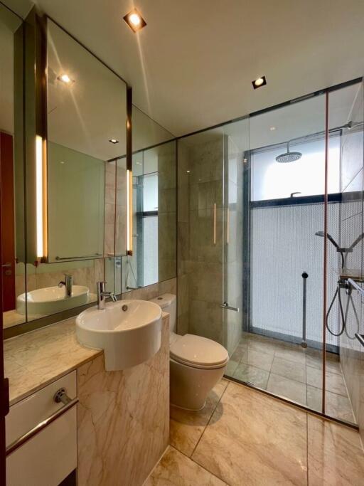 Modern bathroom with shower and toilet