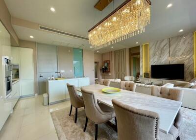 Luxurious dining room with modern living area