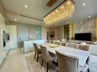 Luxurious dining room with modern living area