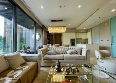 Luxurious living room with modern furnishings and large windows
