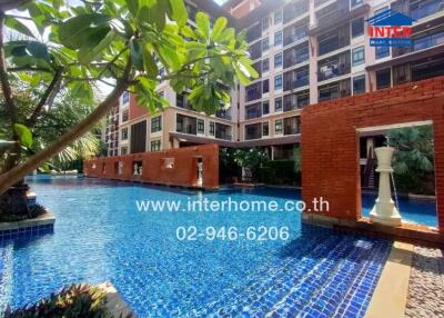 Outdoor pool area in a residential complex