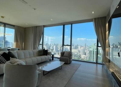 Living room with city skyline view