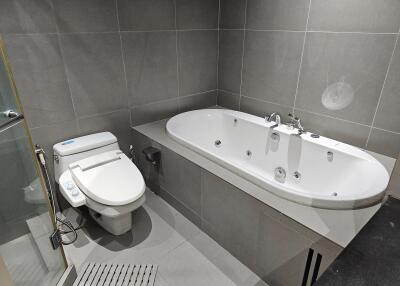 Modern bathroom with bathtub and toilet