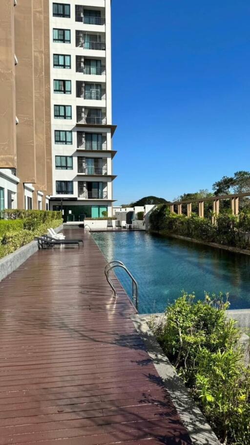 Apartment building with swimming pool