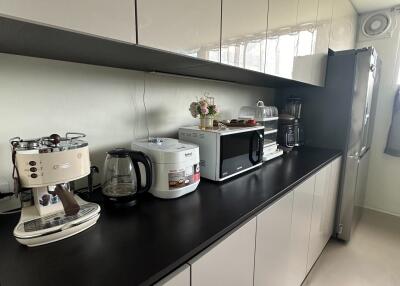 Modern kitchen with appliances and sleek cabinetry