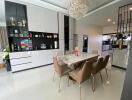 Modern dining room with chandelier