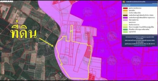 Aerial view of a property with zoning map overlay.