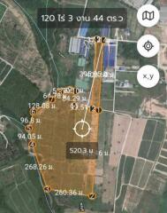 Aerial view of a land plot marked with coordinates