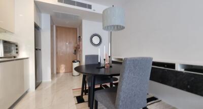 Modern dining area with table and chairs in an apartment