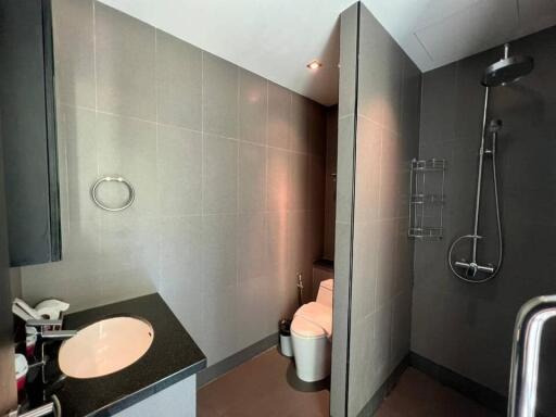 Modern bathroom with shower and sink