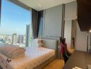 Modern bedroom with panoramic city view