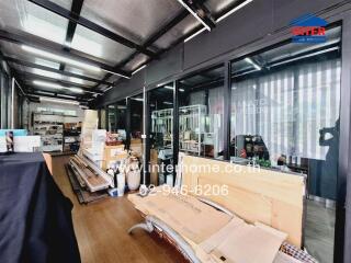 Glass panels and wooden materials in a storage area