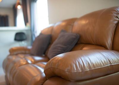 Comfortable leather sofa in a living room