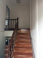 Wooden stairs with railing