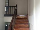 Wooden stairs with railing