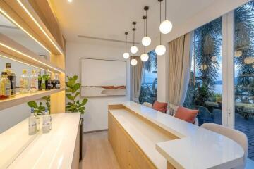 Modern kitchen with island and bar area